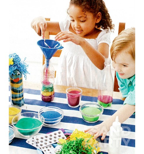 Boley Colored Sand Art Kit - 12 Bottles, 12 Funnels, 12 Sticks, 36 Bags of Sand - Sand Art Bottles Arts and Crafts Party Set for Kids - Great Art Set