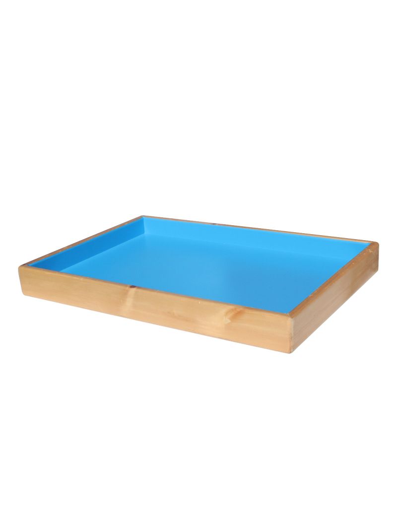 Sand Tray in Solid Pine with Ocean Blue Finish, 28.5" x 19.5" x 3"