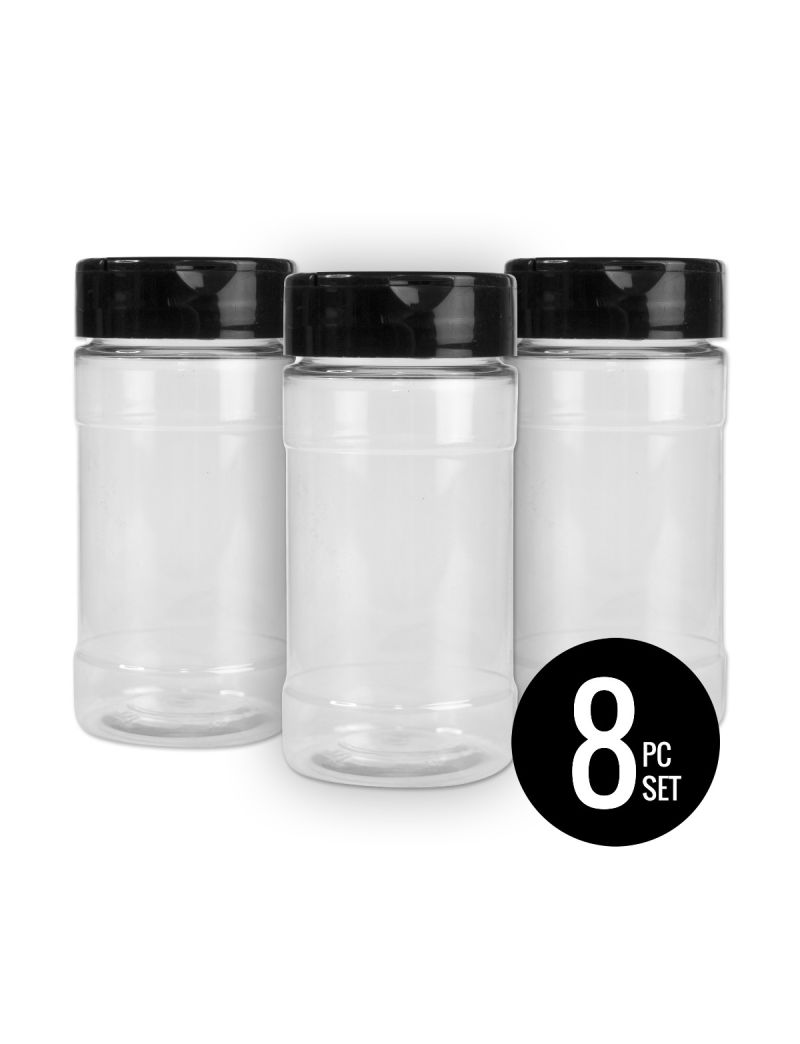 12 oz Refillable Plastic Bottle with Shake or Pour Lid, Set of 8